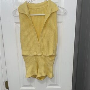 Yellow Knit Sleeveless Cardigan and Shorts Set
